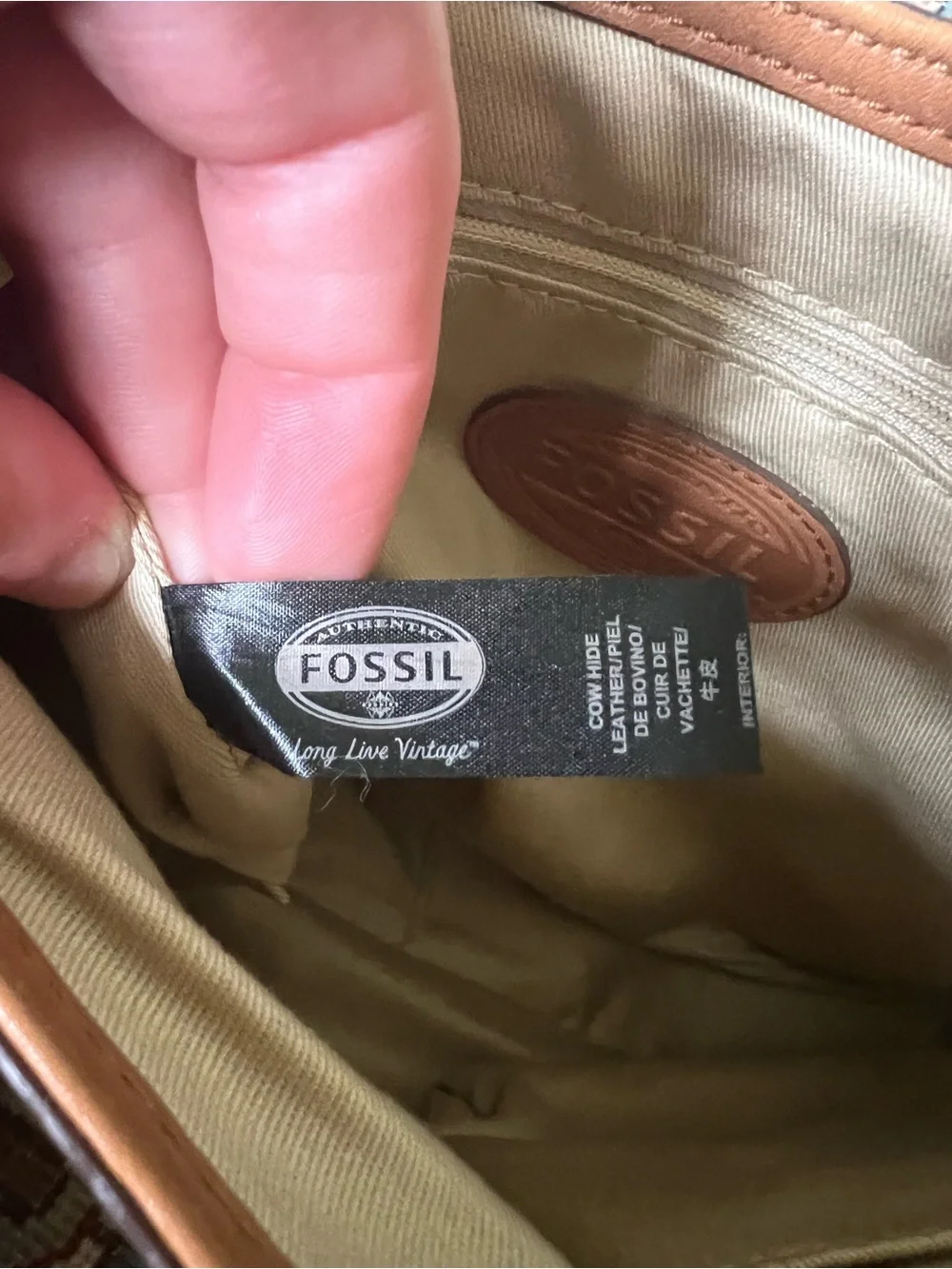 FOSSIL Memoir Messenger Bag - Tan Cowhide Leather Top-Handle Satchel
